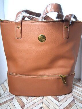 Joy Mangano Double Decker Leather Tote & Wristlet Set Multi Compartment Handbag